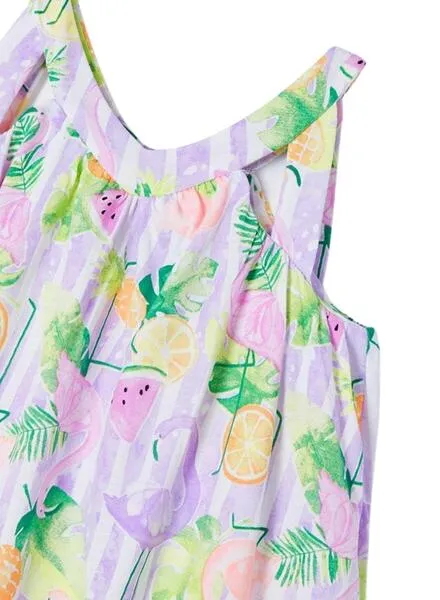 Vestido Mayoral Estampado Flamingo Lila Para Niña