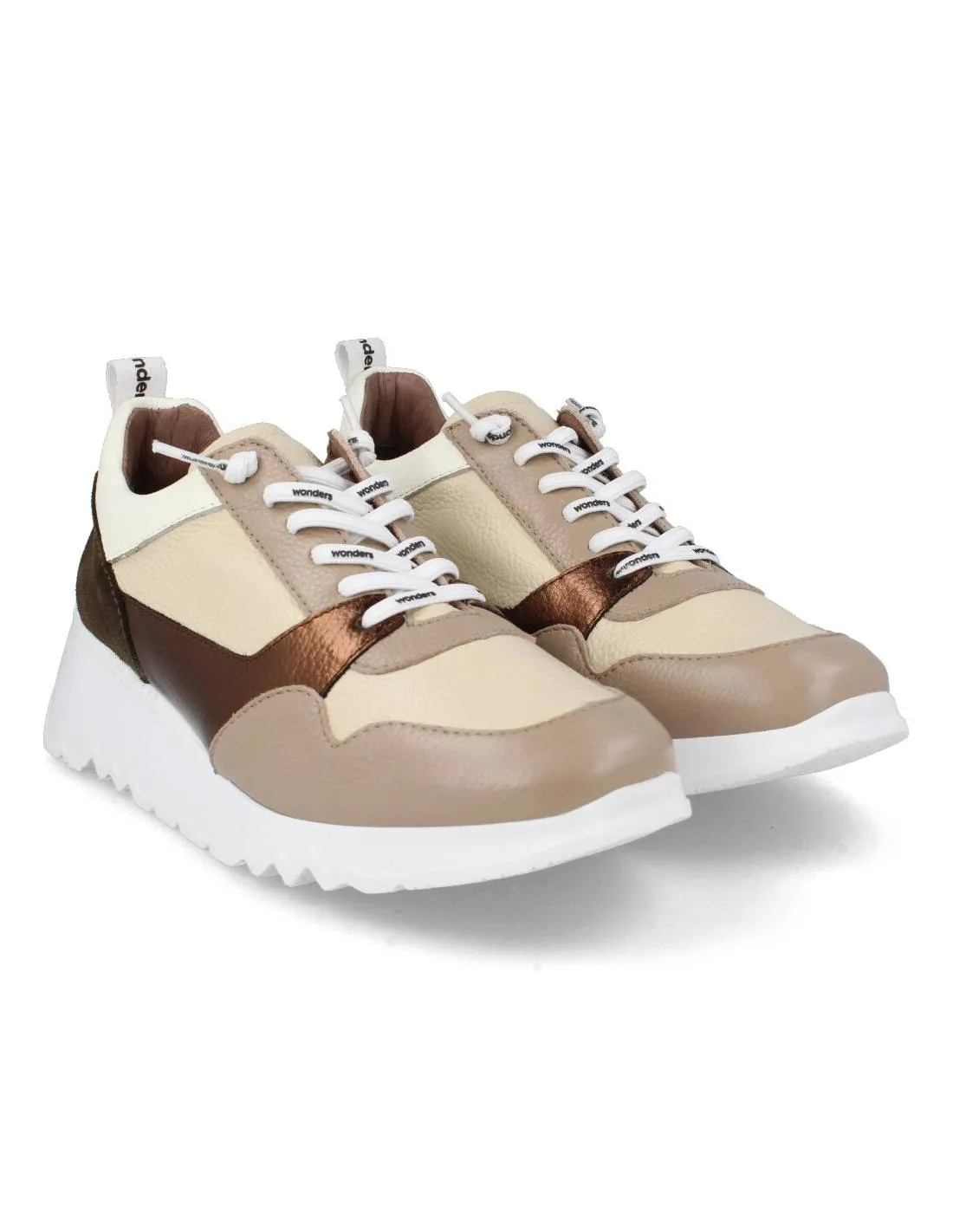 WONDERS  SNEAKERS PLATAFORMA COMBINADA TAUPE CREMA