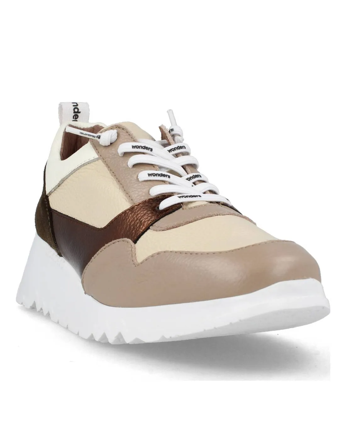 WONDERS  SNEAKERS PLATAFORMA COMBINADA TAUPE CREMA