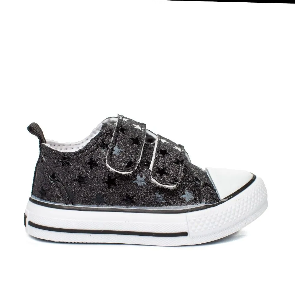 Zapatillas Lona Niña Negra Velcro Modelo Estrella