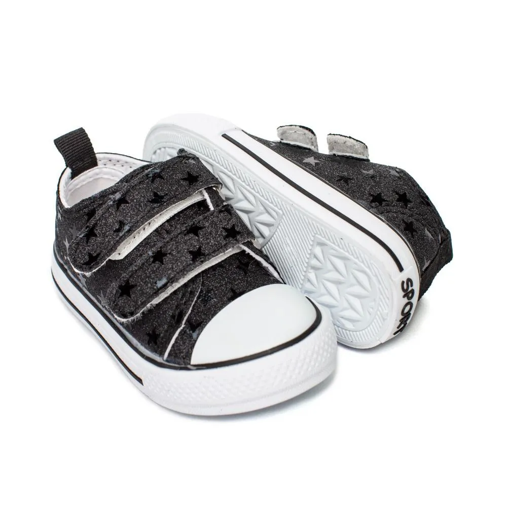 Zapatillas Lona Niña Negra Velcro Modelo Estrella