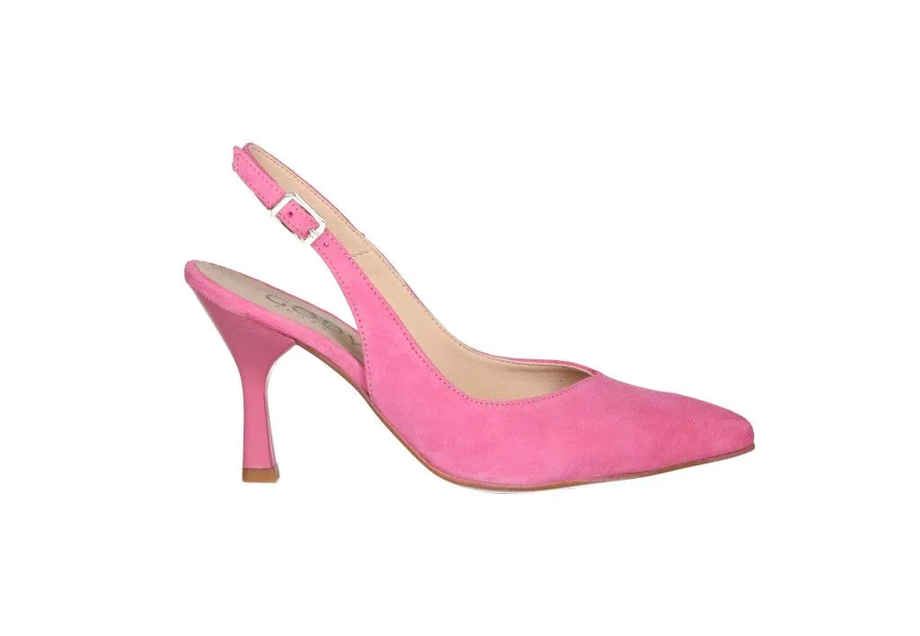 Zapato Descubierto Nobuck Rosa Tacon Alto