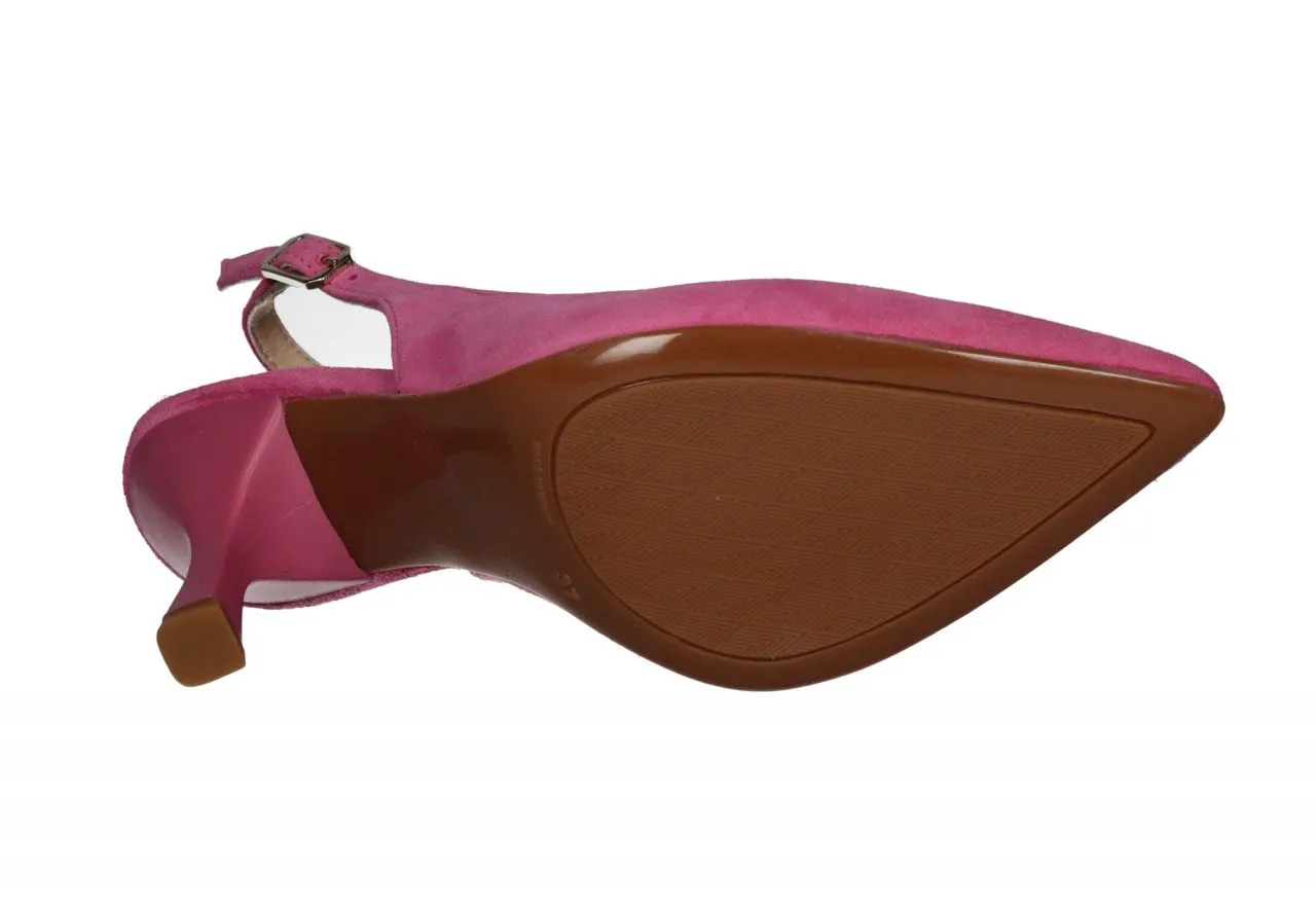 Zapato Descubierto Nobuck Rosa Tacon Alto