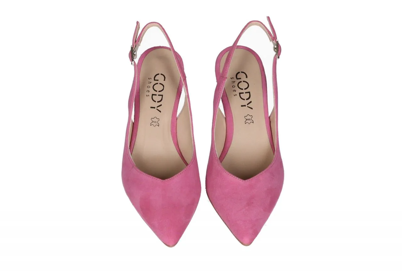 Zapato Descubierto Nobuck Rosa Tacon Alto