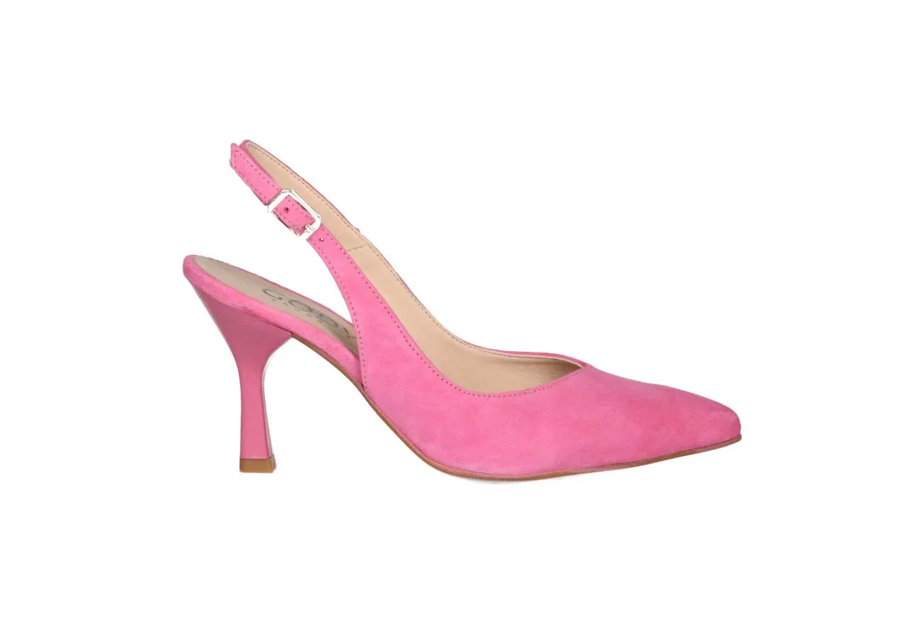 Zapato Descubierto Nobuck Rosa Tacon Alto