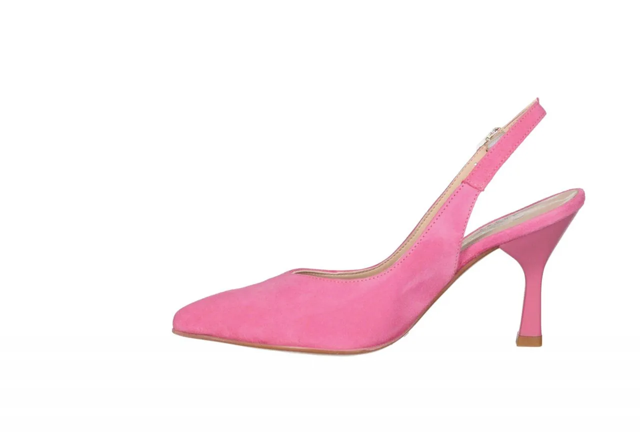 Zapato Descubierto Nobuck Rosa Tacon Alto