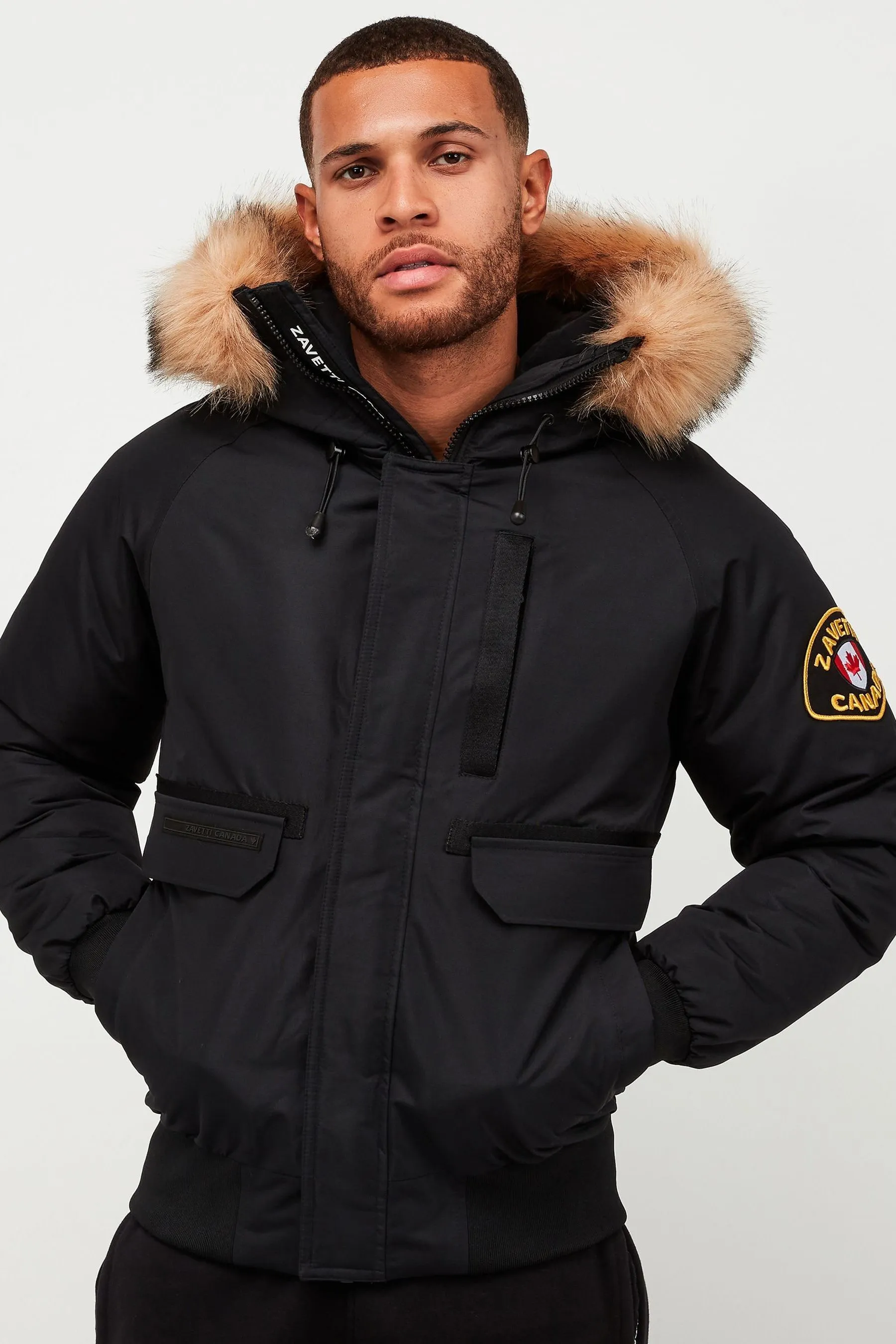 Zavetti Canada Mens Abelli 2.0 Hooded Bomber Jet Black Jacket